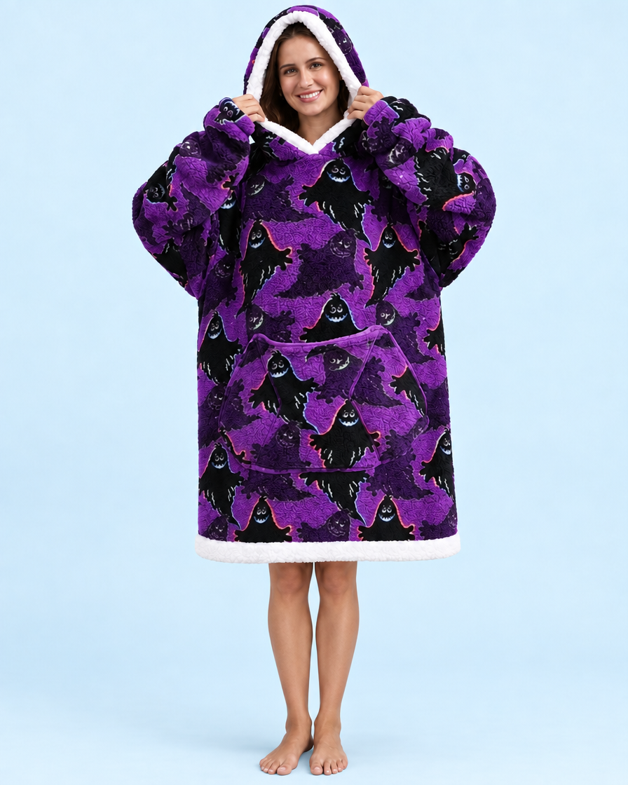Cuddle Cloud Sherpa Hoodie - Boo-berry Ghosts, Short