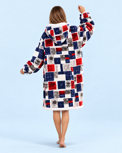 Cuddle Cloud Sherpa Hoodie - Cabin Patchwork, Short