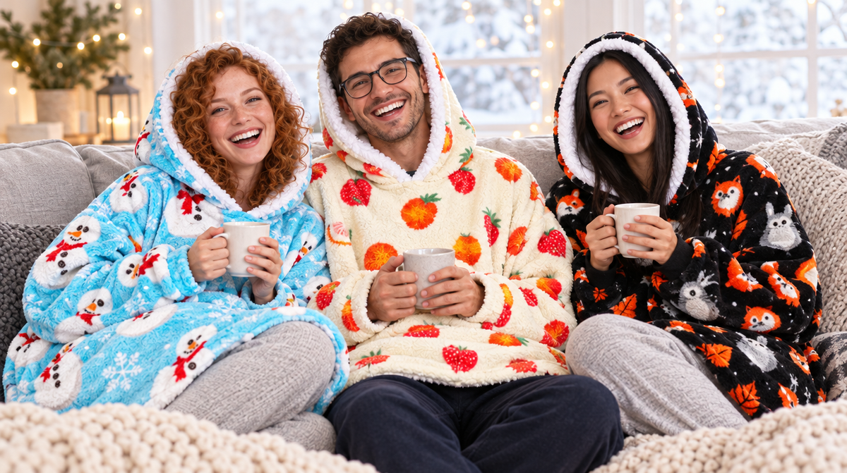 Cuddle Cloud hoodies on the couch
