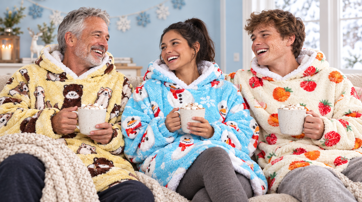 Cuddle Cloud hoodies on the couch
