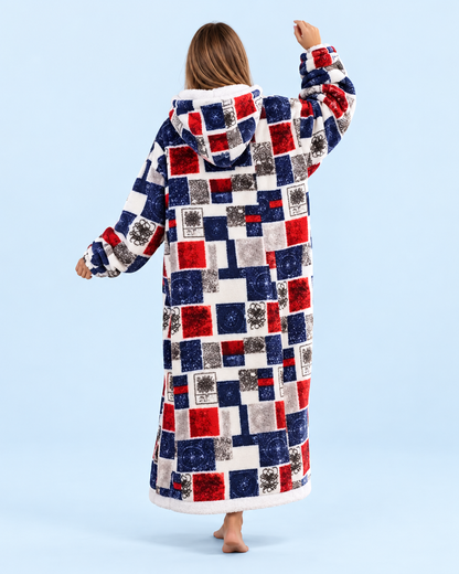 Cuddle Cloud Sherpa Hoodie - Cabin Patchwork, Long