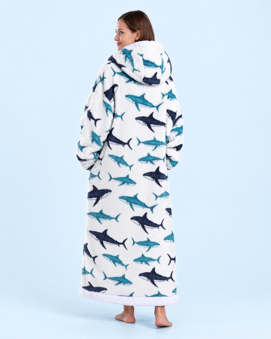 Cuddle Cloud Sherpa Hoodie - Shark Snuggle, Long