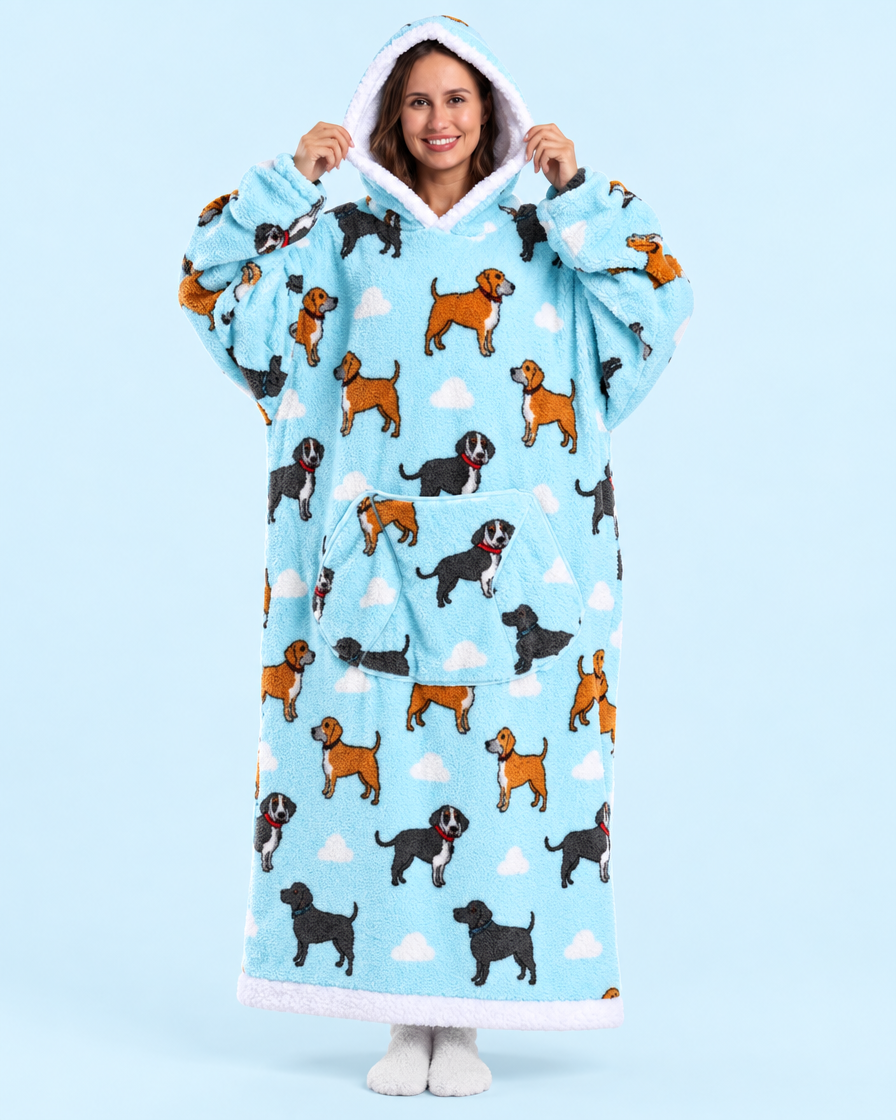Cuddle Cloud Sherpa Hoodie - Doggy Daydream, Long - front