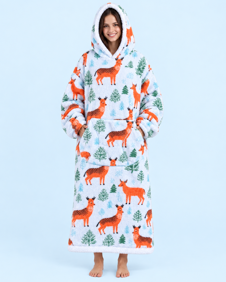 Cuddle Cloud Sherpa Hoodie - Oh Deer, Long - front