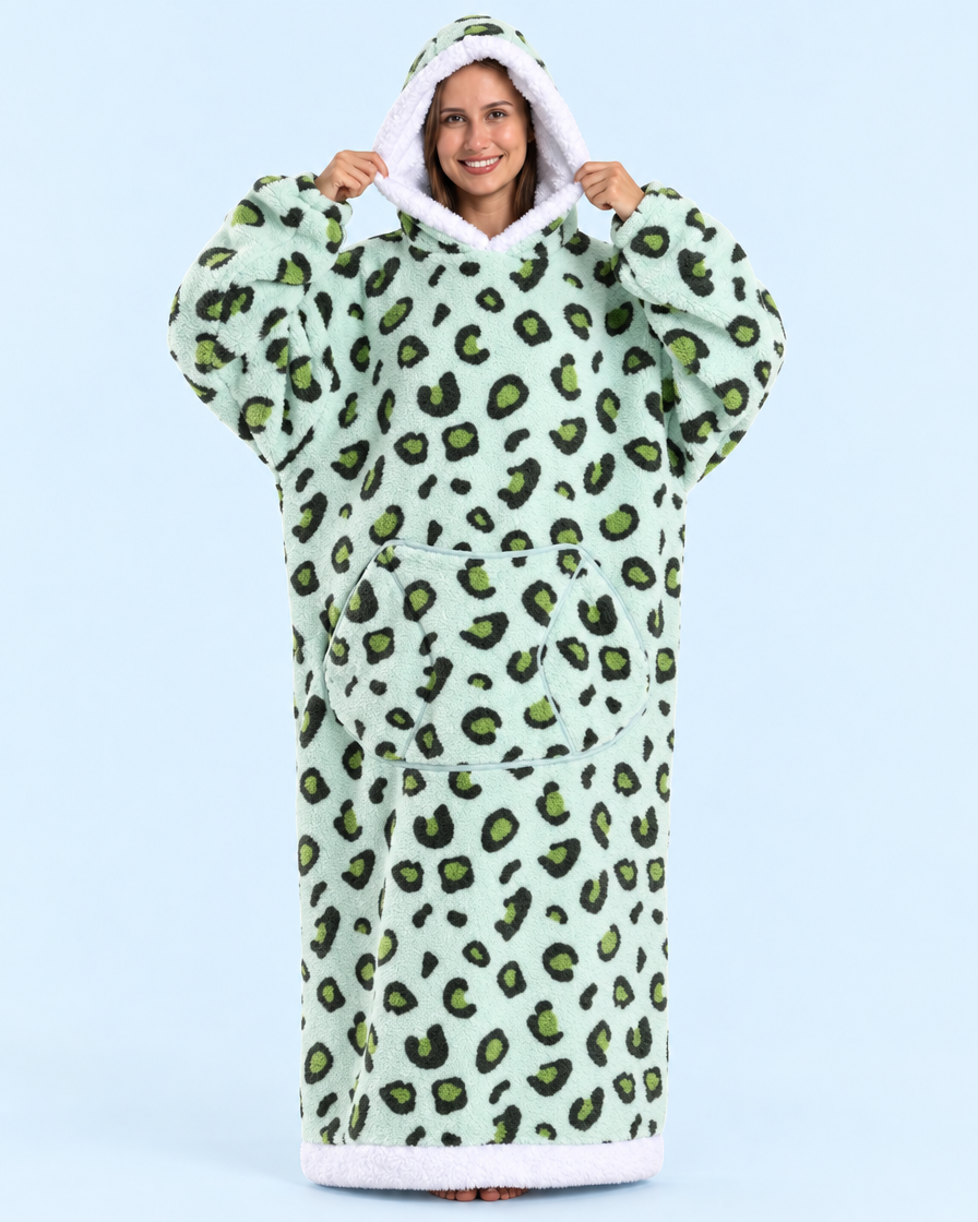 Cuddle Cloud Sherpa Hoodie - Mint Wild, Long - front