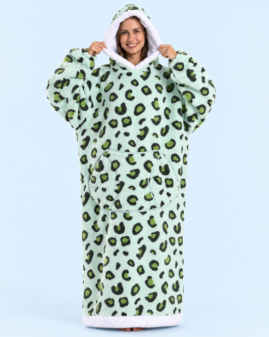 Cuddle Cloud Sherpa Hoodie - Mint Wild, Long - front