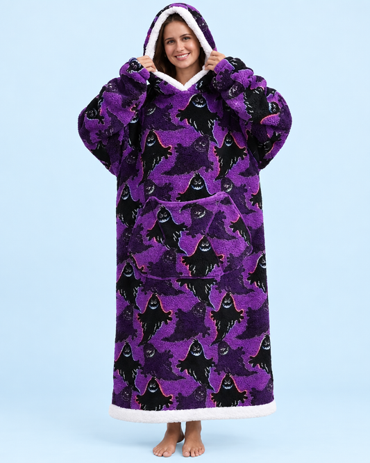Cuddle Cloud Sherpa Hoodie - Boo-berry Ghosts, Long - front