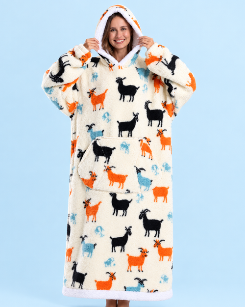 Cuddle Cloud Sherpa Hoodie - Goat Vibes Only, Long - front