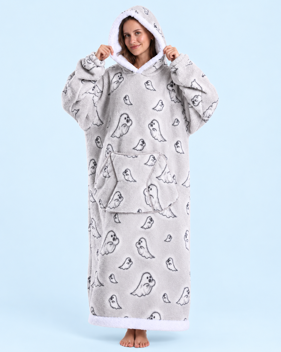 Cuddle Cloud Sherpa Hoodie - Boo Crew, Long - front