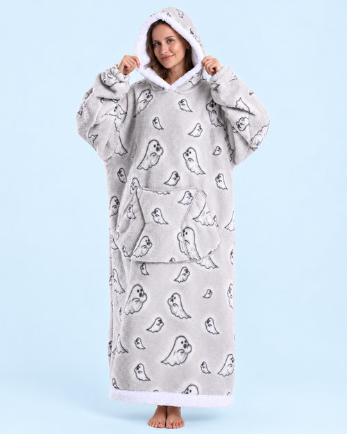 Cuddle Cloud Sherpa Hoodie - Boo Crew, Long - front