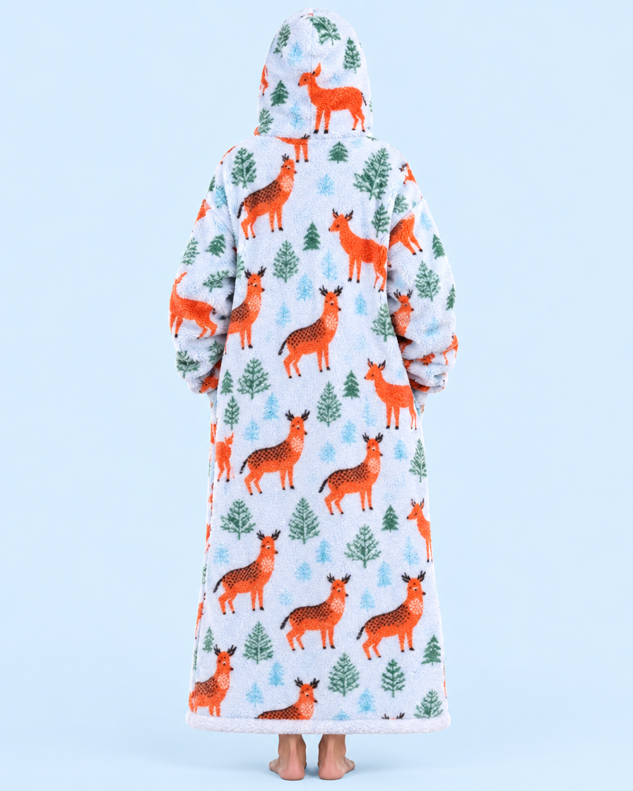 Cuddle Cloud Sherpa Hoodie - Oh Deer, Long - back