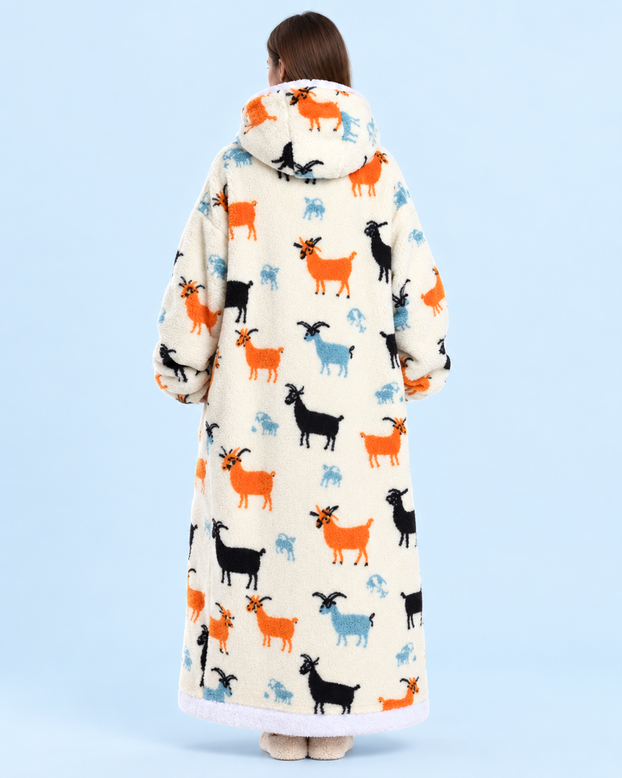 Cuddle Cloud Sherpa Hoodie - Goat Vibes Only, Long - back