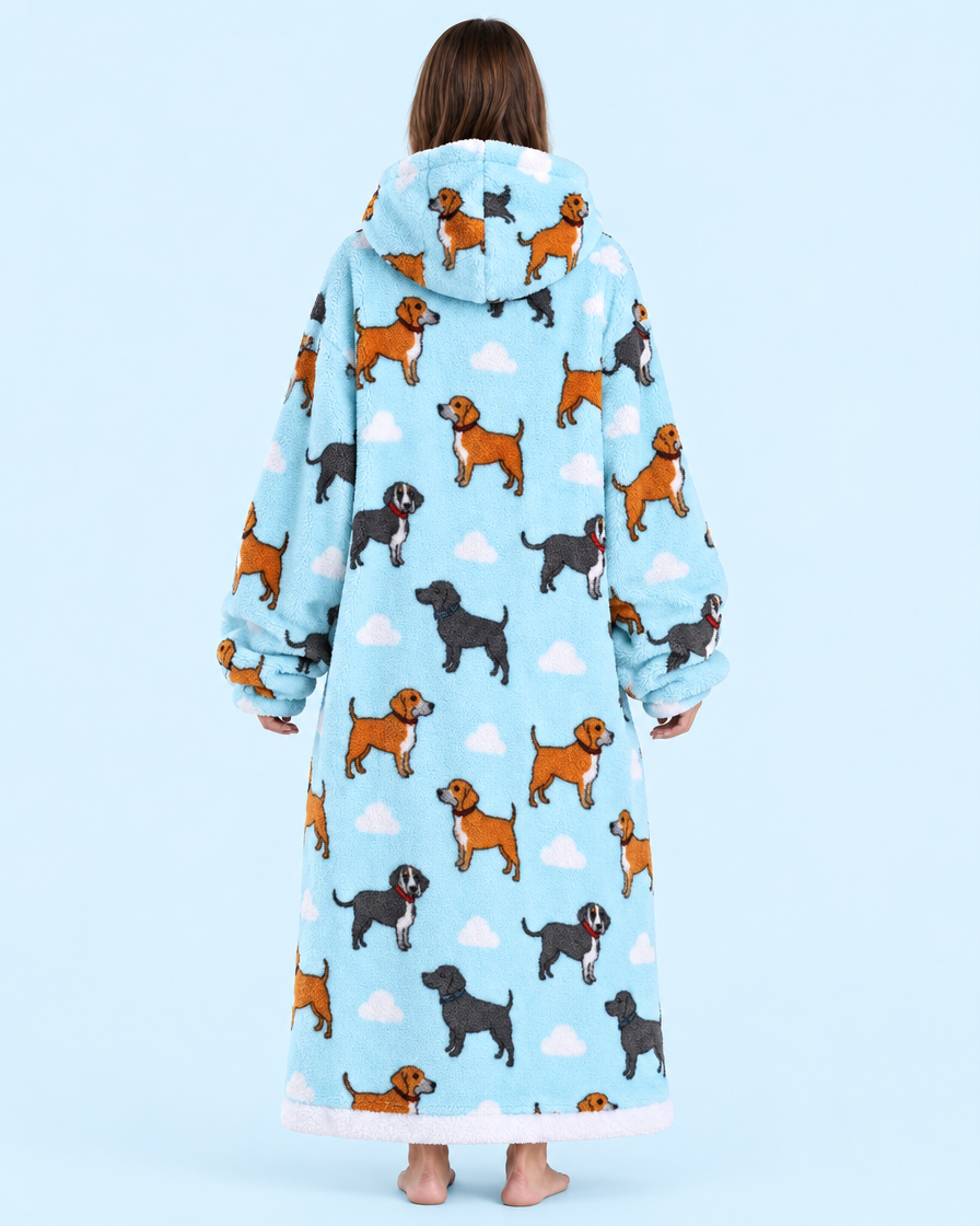 Cuddle Cloud Sherpa Hoodie - Doggy Daydream, Long - back