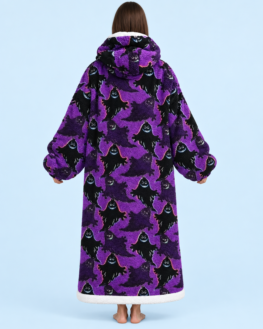 Cuddle Cloud Sherpa Hoodie - Boo-berry Ghosts, Long - back