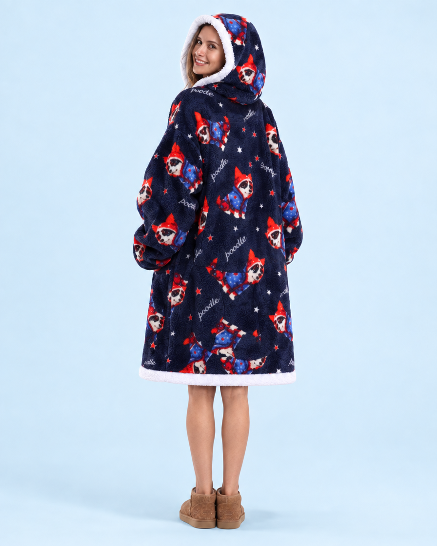 Cuddle Cloud Sherpa Hoodie - Midnight Poodle, Short