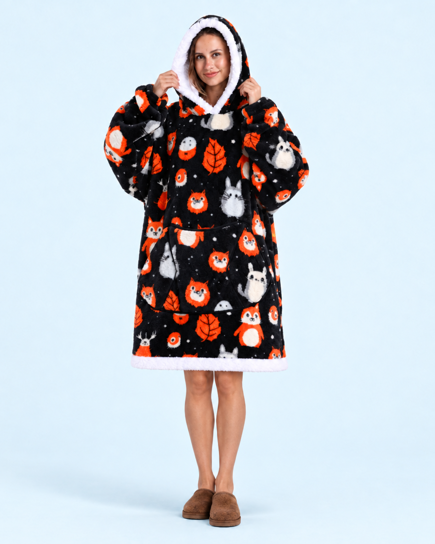 Cuddle Cloud Sherpa Hoodie - Moonlit Woodland, Short