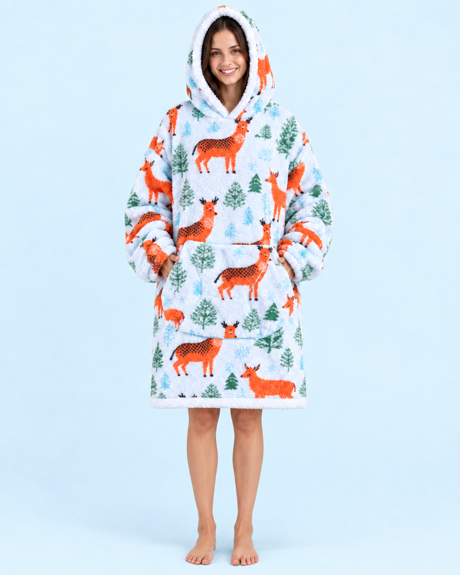 Cuddle Cloud Sherpa Hoodie - Oh Deer, Short