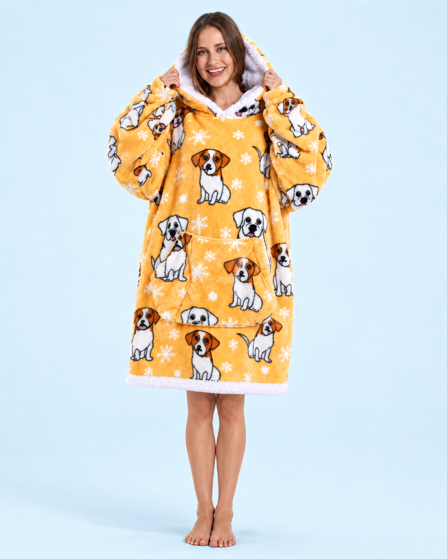 Cuddle Cloud Sherpa Hoodie - Puppy Sunshine, Short