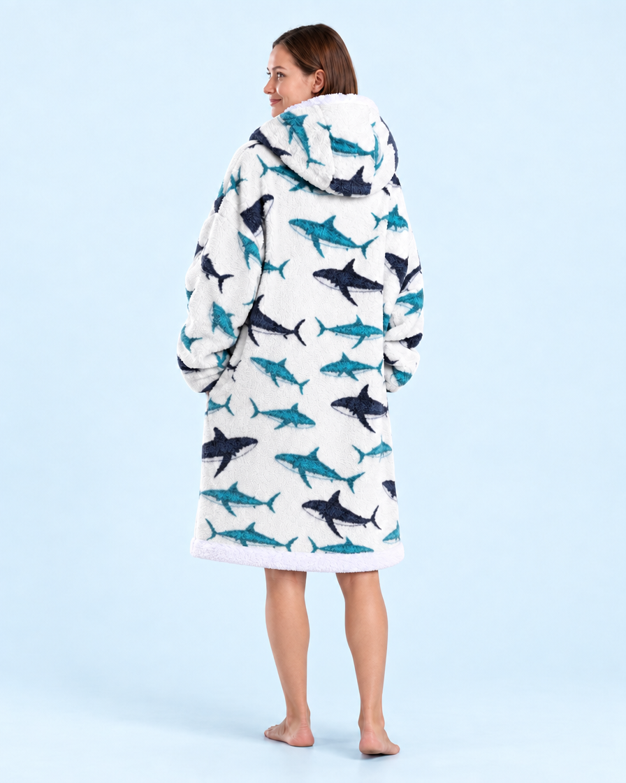 Cuddle Cloud Sherpa Hoodie - Shark Snuggle, Short