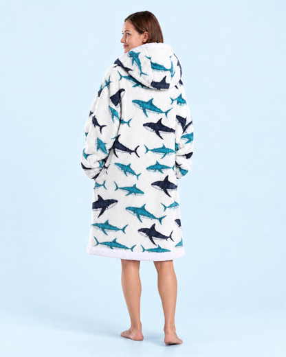 Cuddle Cloud Sherpa Hoodie - Shark Snuggle, Short